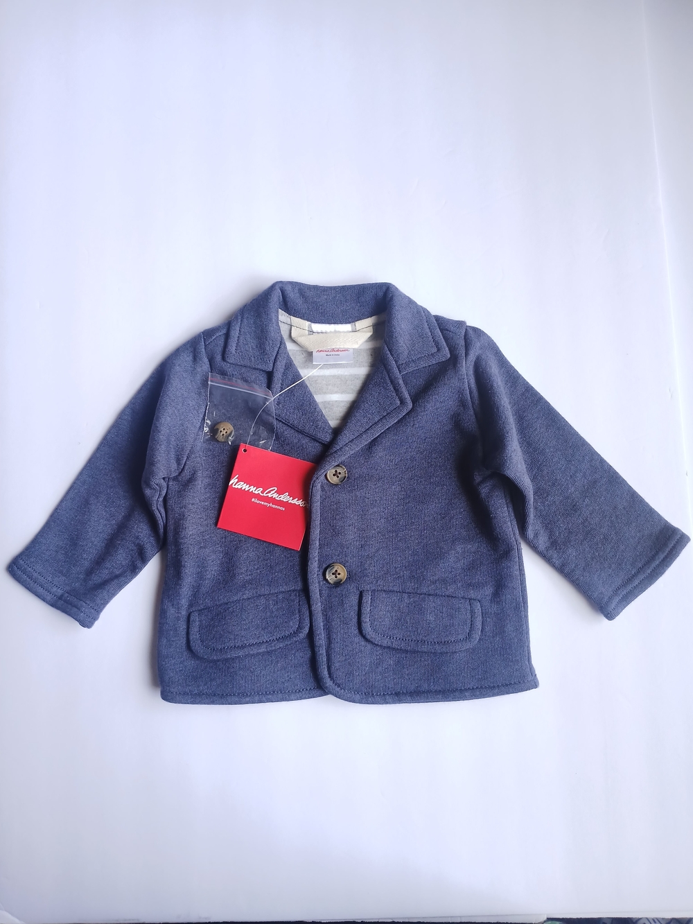 Hanna Anderson 100% Cotton Blue Blazer Jacket Size 60 3-6 Months READ